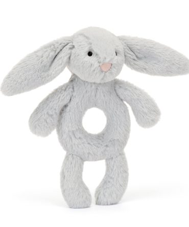 Bashful Grey Bunny Ring Rattle